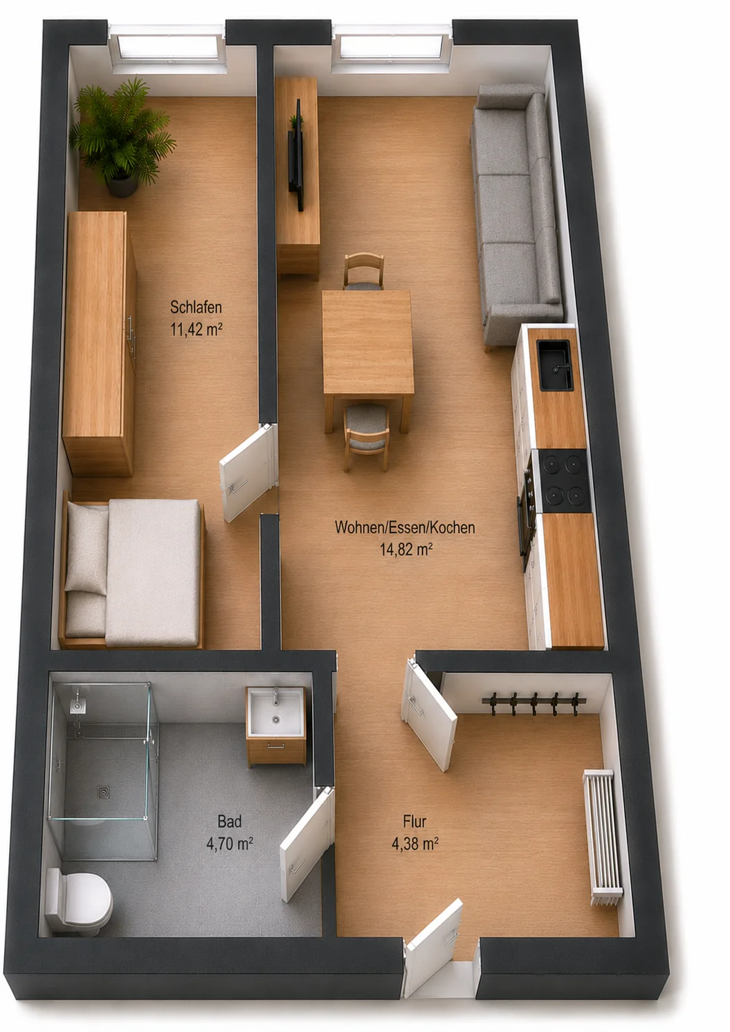 Grundriss der Wohnung BH33WE01, 35,32 m²