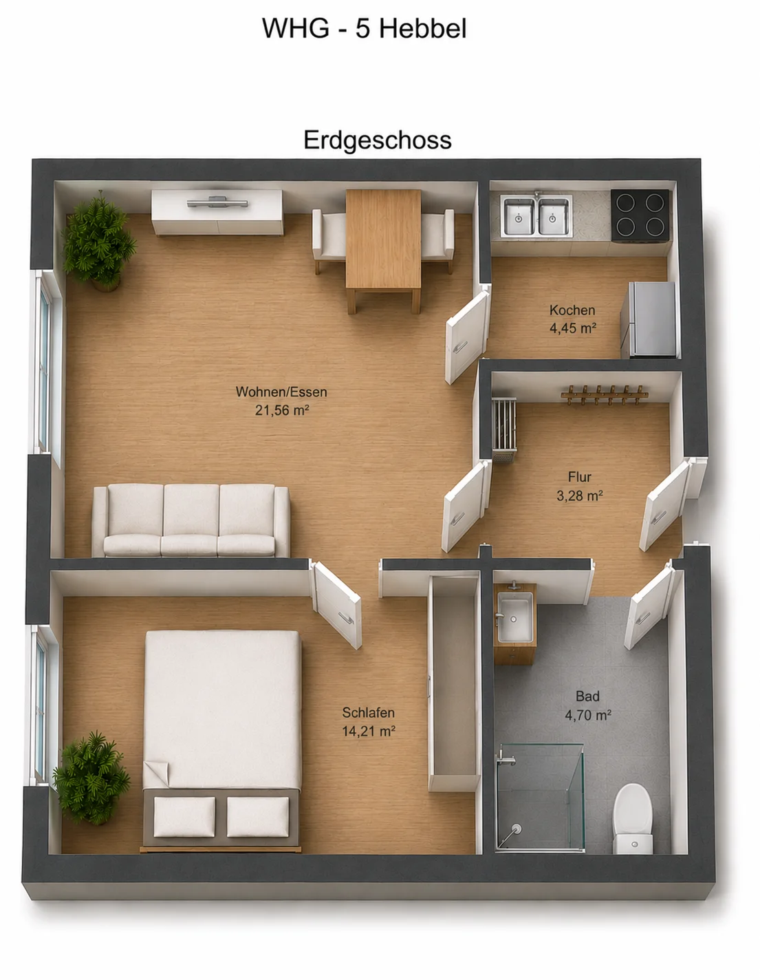 Grundriss der Wohnung BH33WE05, 48,20 m²