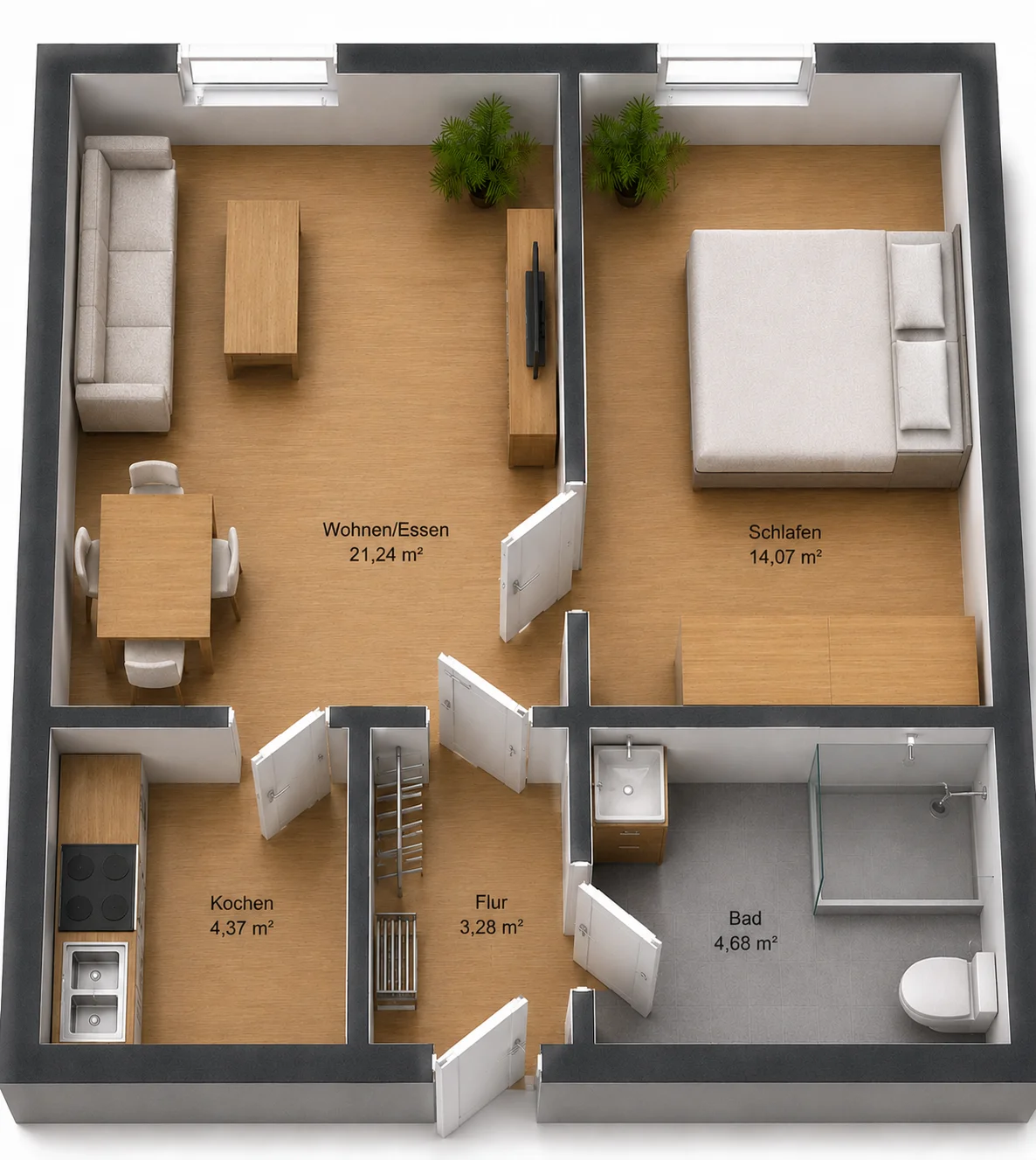 Grundriss der Wohnung BH33WE06, 47,64 m²