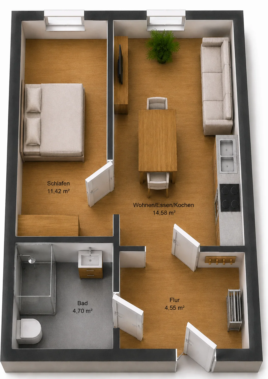 Grundriss der Wohnung BH33WE08, 35,25 m²
