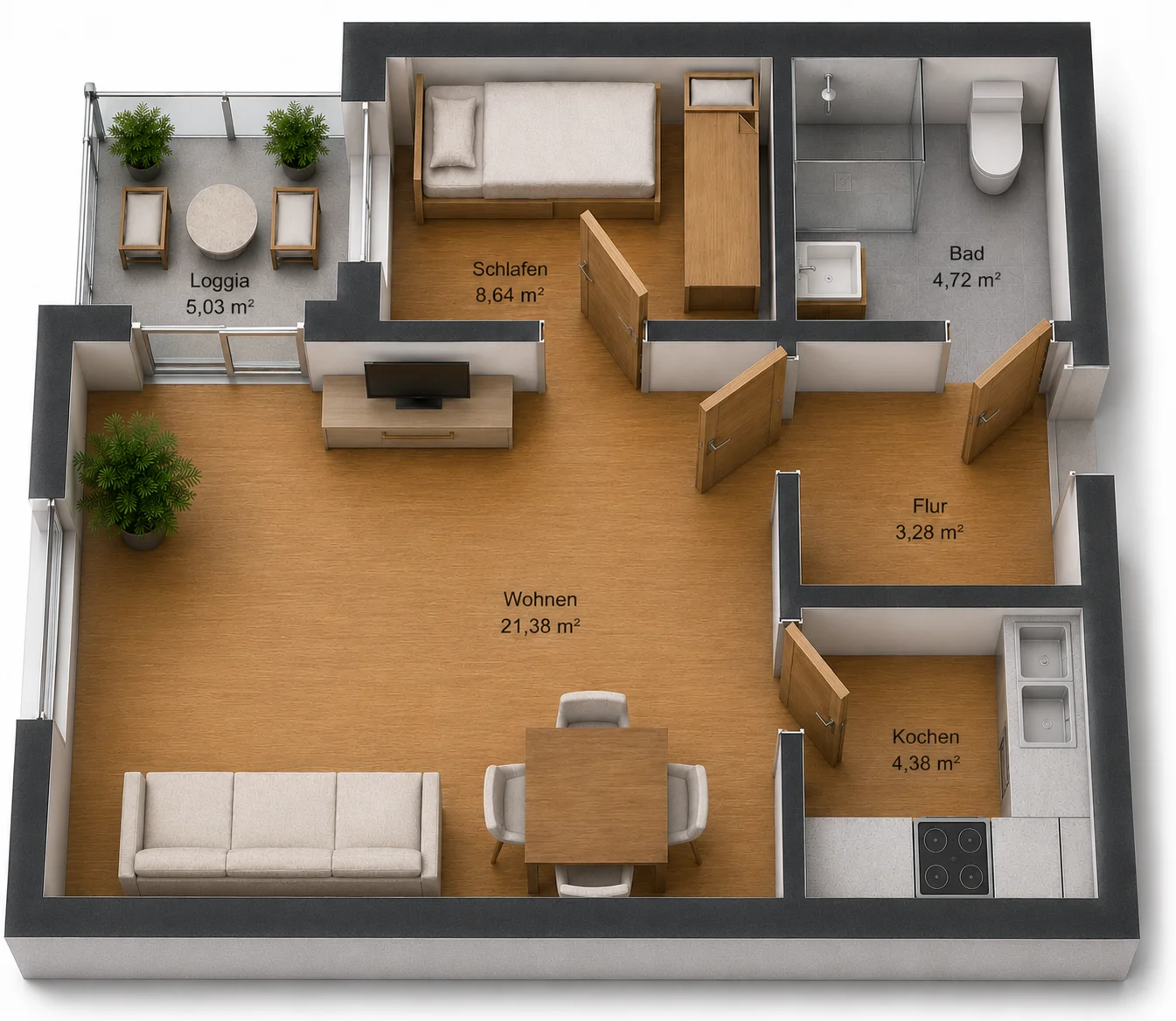 Grundriss der Wohnung BH33WE11, 44,91 m²