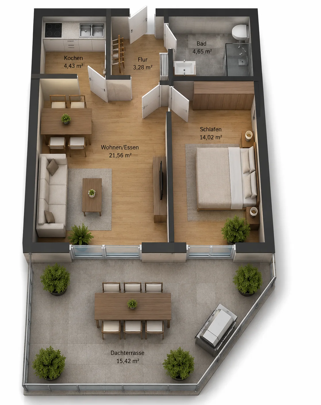 Grundriss der Wohnung BH33WE18, 55,65 m²