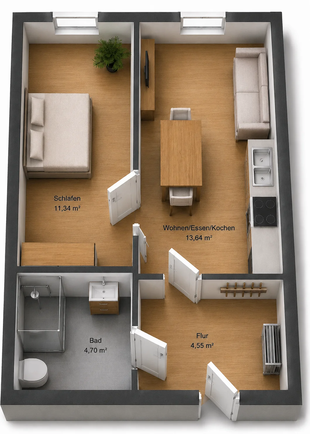 Grundriss der Wohnung BH33WE22, 34,23 m²