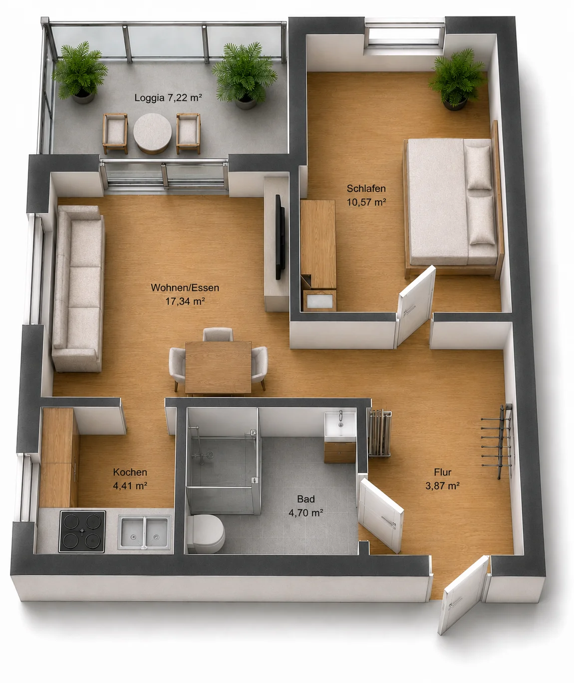 Grundriss der Wohnung BH33WE25, 44,26 m²