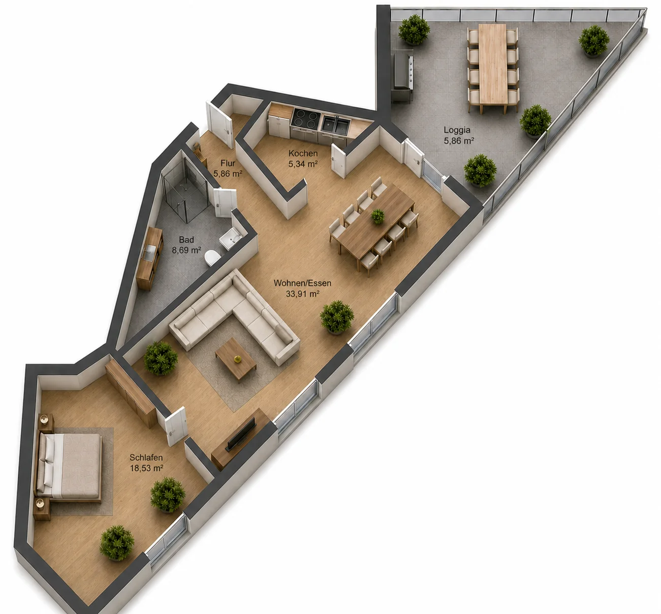 Grundriss der Wohnung BH33WE31, 75,26 m²
