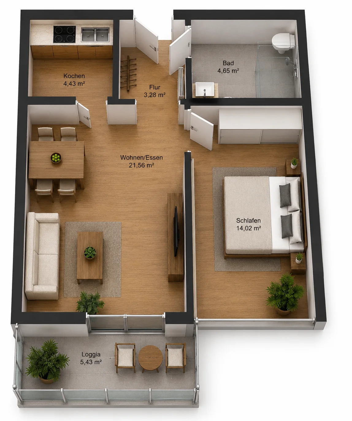 Grundriss der Wohnung BH33WE33, 50,63 m²