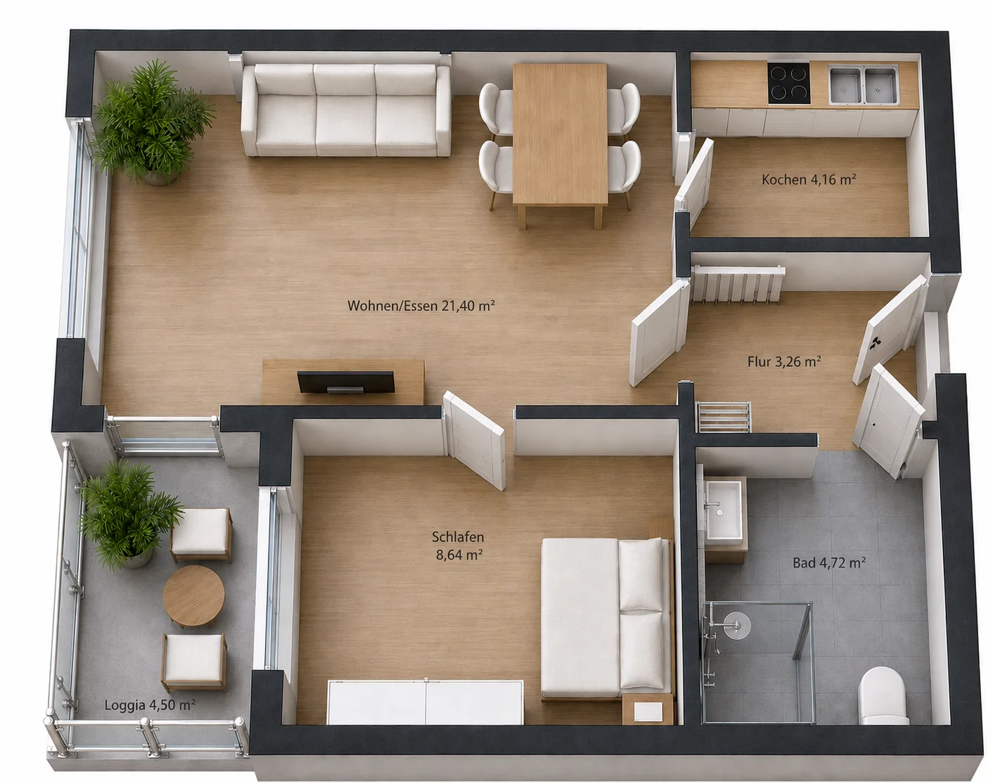 Grundriss der Wohnung BH33WE44, 44,66 m²